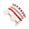 Transparent Glass Beads with Brass Beads and Natural Trochid Shell/Trochus Shell Beads and Glass Seed Beads Rings RJEW-TA00188-5