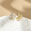 Brass Micro Pave Clear Cubic Zirconia Stud Earrings LS-EJEW-R016-26G-14-3