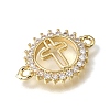 Brass Pave Clear Cubic Zirconia Ring Connector Charms KK-E802-10G-A-2