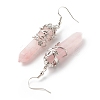 Natural Rose Quartz Bullet with Flower Dangle Earrings EJEW-G300-02P-01-3