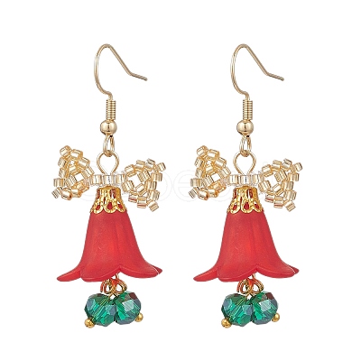 Christmas 304 Stainless Steel Flower Dangle Earrings EJEW-MZ00592-1