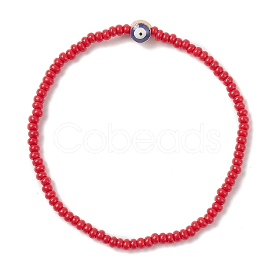 Glass Seed & Alloy Enamel Evil Eye Beaded Stretch Bracelet BJEW-JB09427-1