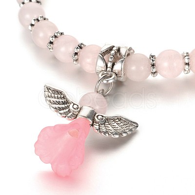 Trendy Natural Rose Quartz Beaded Acrylic Charm Bracelets BJEW-JB01792-02-1