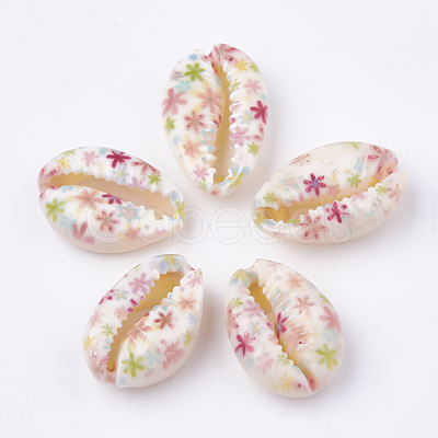 Printed Natural Cowrie Shell Beads X-SHEL-S274-27I-1