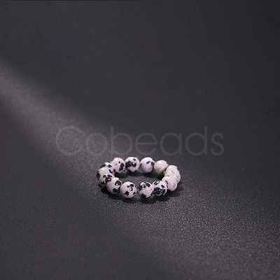 Natural Dalmatian Jasper Stretchy Finger Rings FS-WG01730-27-1