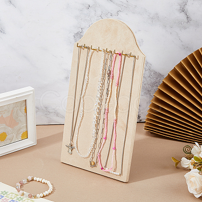 Desktop MDF Covered with Velveteen Cloth Necklace Organizer Display Stands with Iron Hooks ODIS-WH0078-98-1