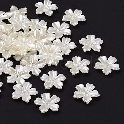 5-Petal Flower ABS Plastic Imitation Pearl Bead Caps OACR-R016-21-1