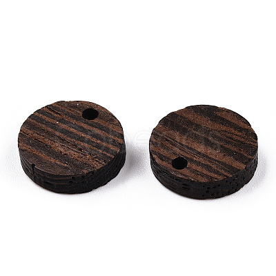 Natural Wenge Wood Flat Round Charms WOOD-T023-29A-01-1