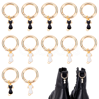12Pcs 2 Styles Alloy Black and White Enamel Cat Shaped Shoes Charms HJEW-GA00040-1