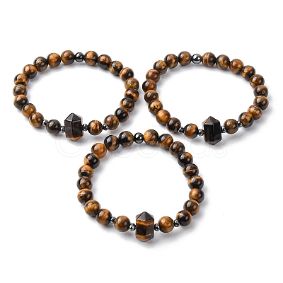 Natural Tiger Eye Beaded Stretch Bracelet for Women BJEW-A145-01E-1