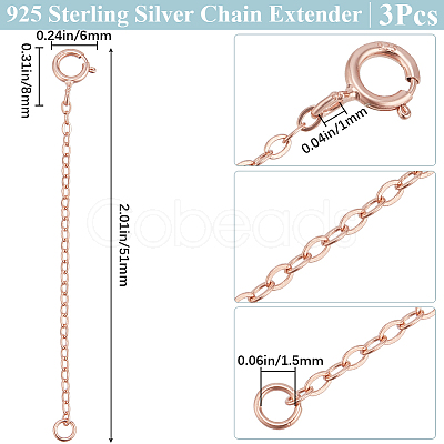 3Pcs 925 Sterling Silver Cable Chain Extender BJEW-BBC0003-32A-1
