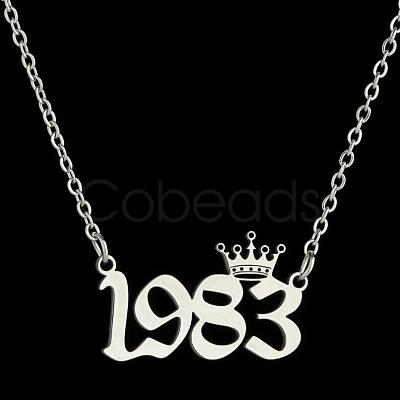 Crown Birth Year 201 Stainless Steel Pendant Necklaces for Women FS-WG4E8F2-44-1