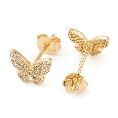 Clear Cubic Zirconia Butterfly Stud Earrings EJEW-G351-01G-1