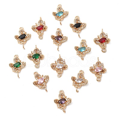 Brass Micro Pave Cubic Zirconia Connector Charms KK-Z103-10KCG-01-1