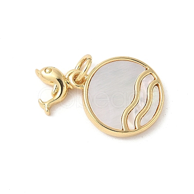 Brass Pave Natural White Shell Pendants KK-S522-12G-1