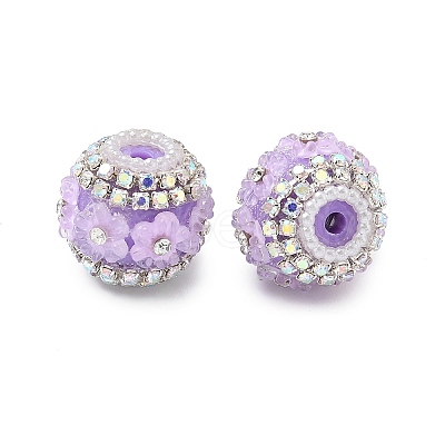 Bling Resin Rhinestone Flower Beads OACR-D310-01P-G-1