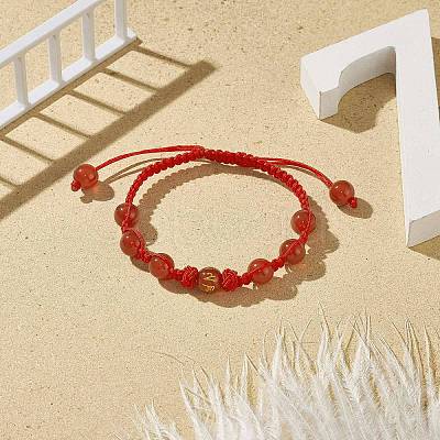 Natural Carnelian(Dyed & Heated) Round Braided Bead Bracelet BJEW-JB09183-1