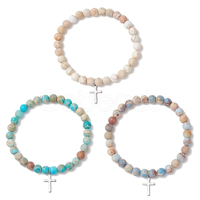 3Pcs 201 Stainless Steel Cross Charm Bracelets BJEW-JB13501-1