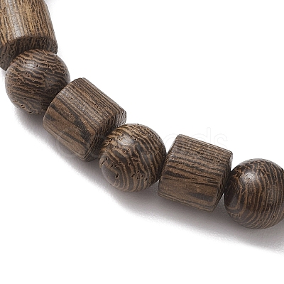 Natural Wenge Wood Beaded Stretch Bracelets for Women Men BJEW-JB13486-1