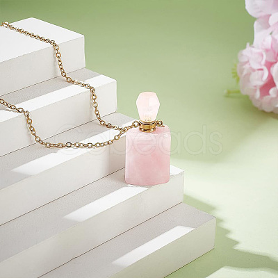 1Pc Natural Rose Quartz Perfume Bottle Necklaces NJEW-PH0001-37B-03-1