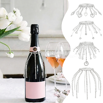 4Pcs Iron & Glass Rhinestone Wine Glass Charms HJEW-OC00394-1