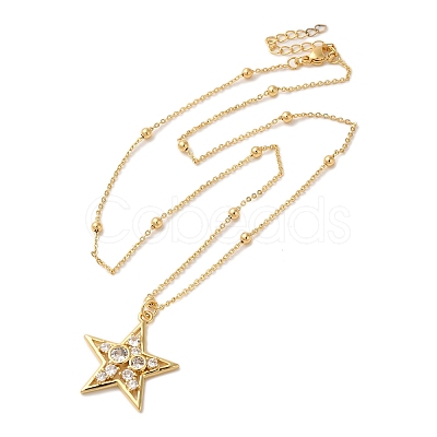Real 18K Gold Plated Brass Micro Pave Clear Cubic Zirconia Pendant Necklaces for Women LS-NJEW-K381-03C-C-1