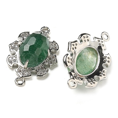 Natural Green Strawberry Quartz Faceted Oval Connector Charms G-G181-06P-02-1
