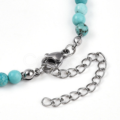 Synthetic Turquoise 4.5mm Round Beaded Flower Pendant Necklaces NJEW-T016-04G-1