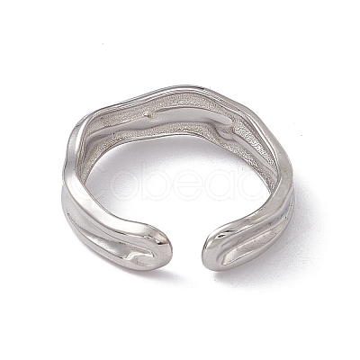 Non-Tarnish 304 Stainless Steel Twist Wave Open Cuff Ring for Women RJEW-C045-23P-1