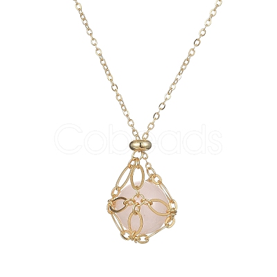 Natural Rose Quartz Round Pendant Necklaces NJEW-JN04565-01-1