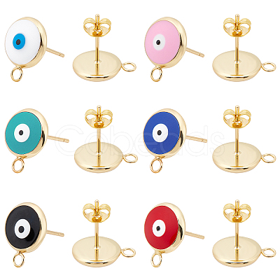 6Pairs 6 Color Eco-Friendly Brass Enamel Stud Earring Findings KK-NB0001-77-1