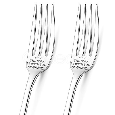 Word Pattern Stainless Steel Fork AJEW-WH0191-007-1