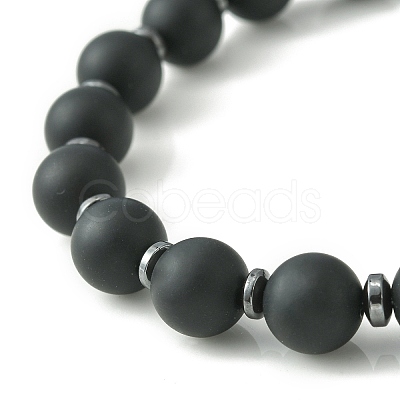 Natural Black Agate & Synthetic Hematite & Cubic Zirconia Round Beaded Stretch Bracelet BJEW-JB09442-1