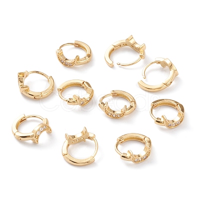 Brass Micro Pave Clear Cubic Zirconia Huggie Hoop Earrings EJEW-H109-07G-1