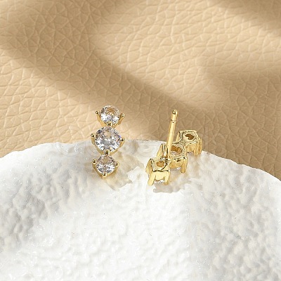 Brass Micro Pave Clear Cubic Zirconia Stud Earrings LS-EJEW-R016-26G-14-1