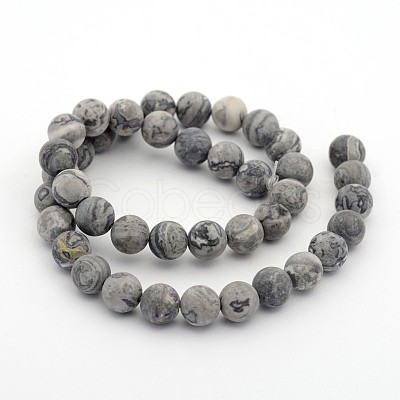 Frosted Natural Map Stone/Picasso Stone/Picasso Jasper Round Bead Strands X-G-M272-08-10mm-1