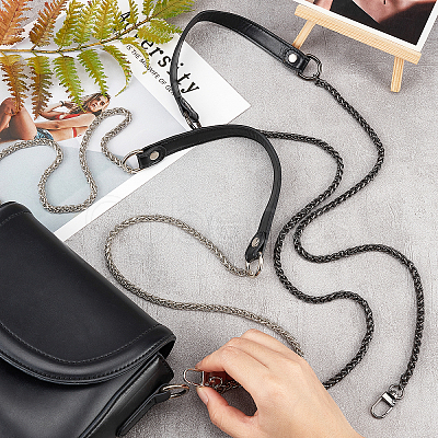 2Pcs 2 Colors Alloy Byzantine Chain & PU Leather Bag Strap FIND-WR0001-49-1