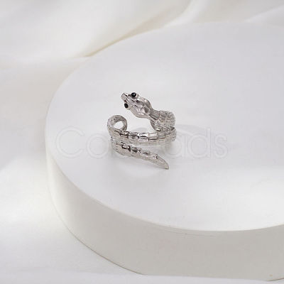 Adjustable 304 Stainless Steel Snake Shaped Cuff Open Rings for Women QO4432-2-1
