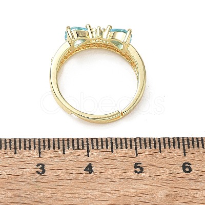 Adjustable Bowknot Shape Brass & Light Blue Cubic Zirconia Finger Rings CU-CBA7E55-07G-1