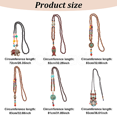 ANATTASOUL 6Pcs 6 Style Natural & Synthetic Mixed Gemstone Lariat Necklaces Set NJEW-AN0001-36-1