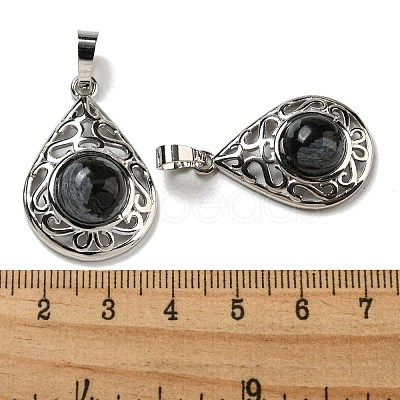 Natural Black Silk Stone Pendants G-Q158-05P-11-1