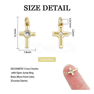 20Pcs Brass Micro Pave Cubic Zirconia Tiny Cross Charms KK-DC0001-85-1