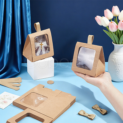 Cardboard Paper Cake Boxes with Plastic Visible Window and Handle CON-WH0117-04A-1