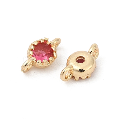 Brass Cubic Zirconia Flat Round Connector Charms KK-H204-02KCG-05-1