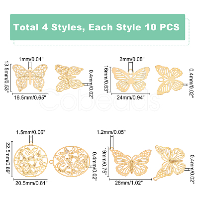 40Pcs 4 Style Rack Plating 201 Stainless Steel Filigree Pendants STAS-DC0007-49-1