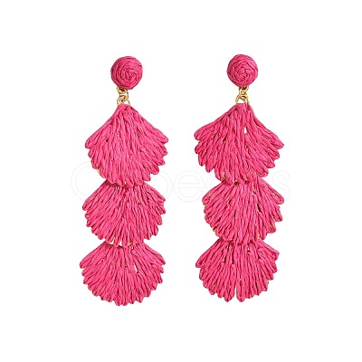 Bohemian Style Raffia Shell Shape Dangle Stud Earrings FS-WG568BC-08-1