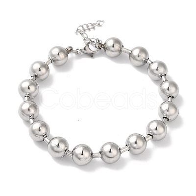 Non-Tarnish 304 Stainless Steel Beads Ball Chain Bracelets for Women BJEW-B092-01B-P-1