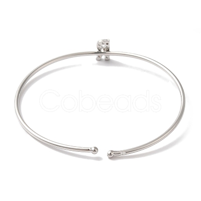 Rack Plating Brass Micro Pave Clear Cubic Zirconia Letter Open Cuff Bangles BJEW-A018-01P-R-1