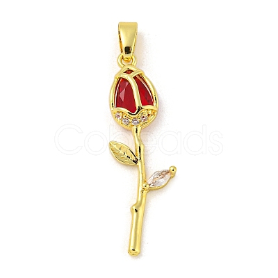 Rose Flower for Valentine's Day Golden Rack Plating Brass Micro Pave Cubic Zirconia Pendants KK-R153-01C-G-1