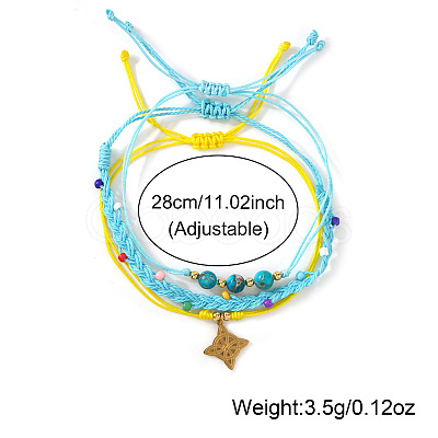 3Pcs 3 Styles Natural Imperial Jasper & Glass Round Beads Braided Bead Bracelets & Brass Triqueta Charm Bracelets Set IA6330-1-1